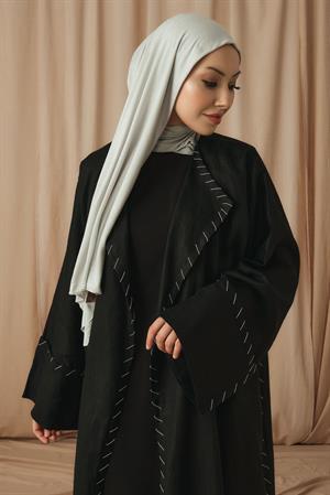 HAND STITCHED LINEN ABAYA-BLACK