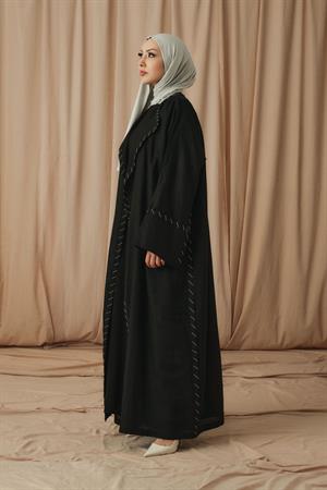 HAND STITCHED LINEN ABAYA-BLACK