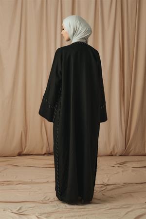 HAND STITCHED LINEN ABAYA-BLACK
