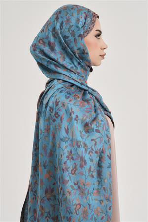 FLORAL KAŞMİR DOKUMA ŞAL-TURKUAZ