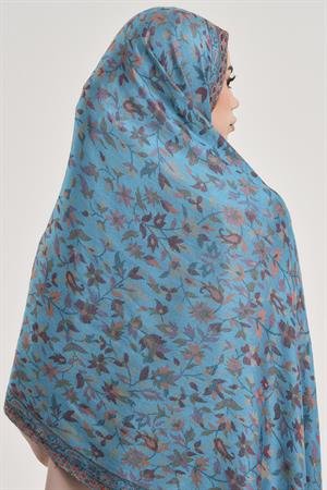 FLORAL KAŞMİR DOKUMA ŞAL-TURKUAZ