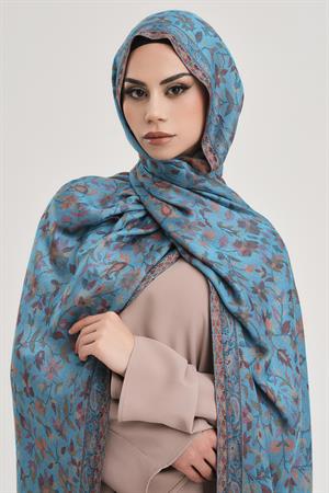 FLORAL KAŞMİR DOKUMA ŞAL-TURKUAZ