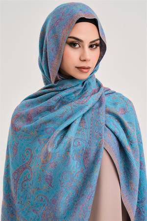 CASHMERE WOVEN SHAWL-TURKUAZ