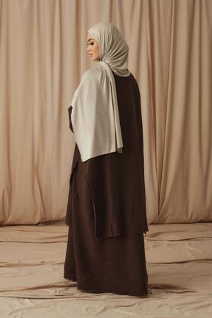 LINEN LAYERED ABAYA-DARK BROWN