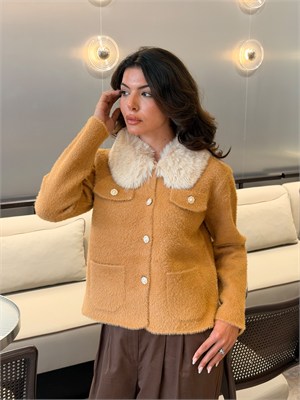 Kürk Yakalı Peluş Ceket Camel