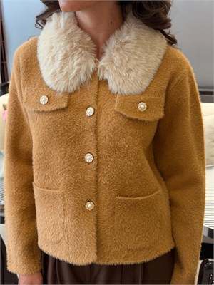 Kürk Yakalı Peluş Ceket Camel