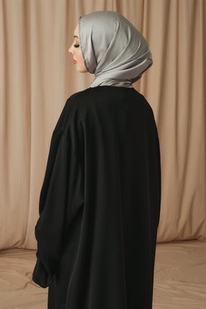 SATIN BÜZGÜ DETAYLI ABAYA-SİYAH