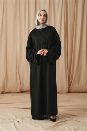SATIN BÜZGÜ DETAYLI ABAYA-SİYAH
