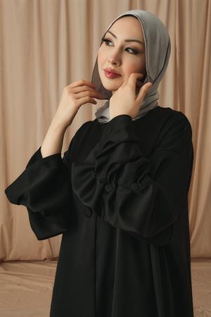 SATIN BÜZGÜ DETAYLI ABAYA-SİYAH