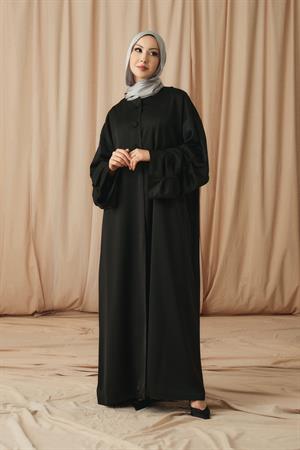 SATIN BÜZGÜ DETAYLI ABAYA-SİYAH