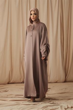 SATIN RUCHED DETAIL ABAYA-VİZON