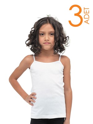 Malabadi  3 Lü Beyaz Cotton Ribana İp Askılı Kız Çocuk Atlet 315