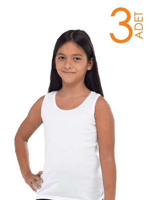 Malabadi  3 Lü Beyaz Cotton Ribana Kalın Askılı Kız Çocuk Atlet 305