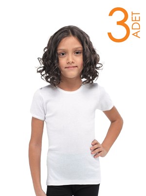 Malabadi  3 Lü Beyaz Cotton Ribana Yuvarlak Yaka Kız Çocuk Fanila 306