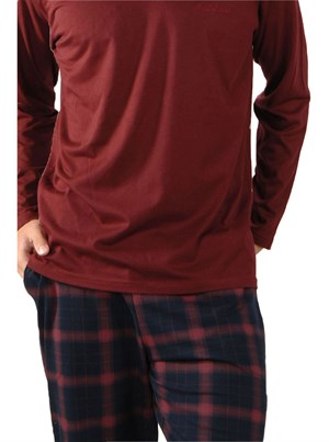 Malabadi Bordo Ekoseli  V Yaka Kışlık  Erkek Pijama Takımı 6014