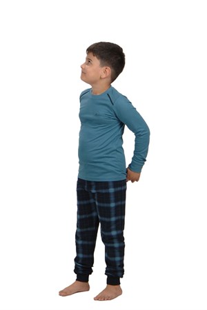 Malabadi Mavi Ekoseli Kışlık Erkek Çocuk Pijama Takımı 3002