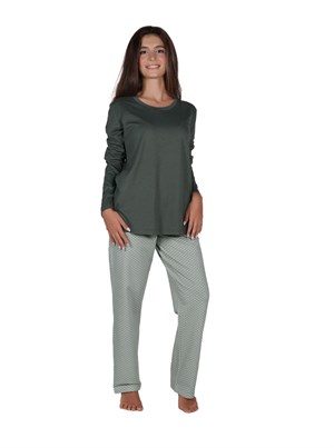 Malabadi Yeşil Açık Yaka Kışlık Kadın Pijama Takımı 5002