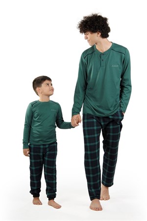 Malabadi Yeşil Ekoseli  Düğmeli Yaka Kışlık  Erkek Pijama Takımı 6015
