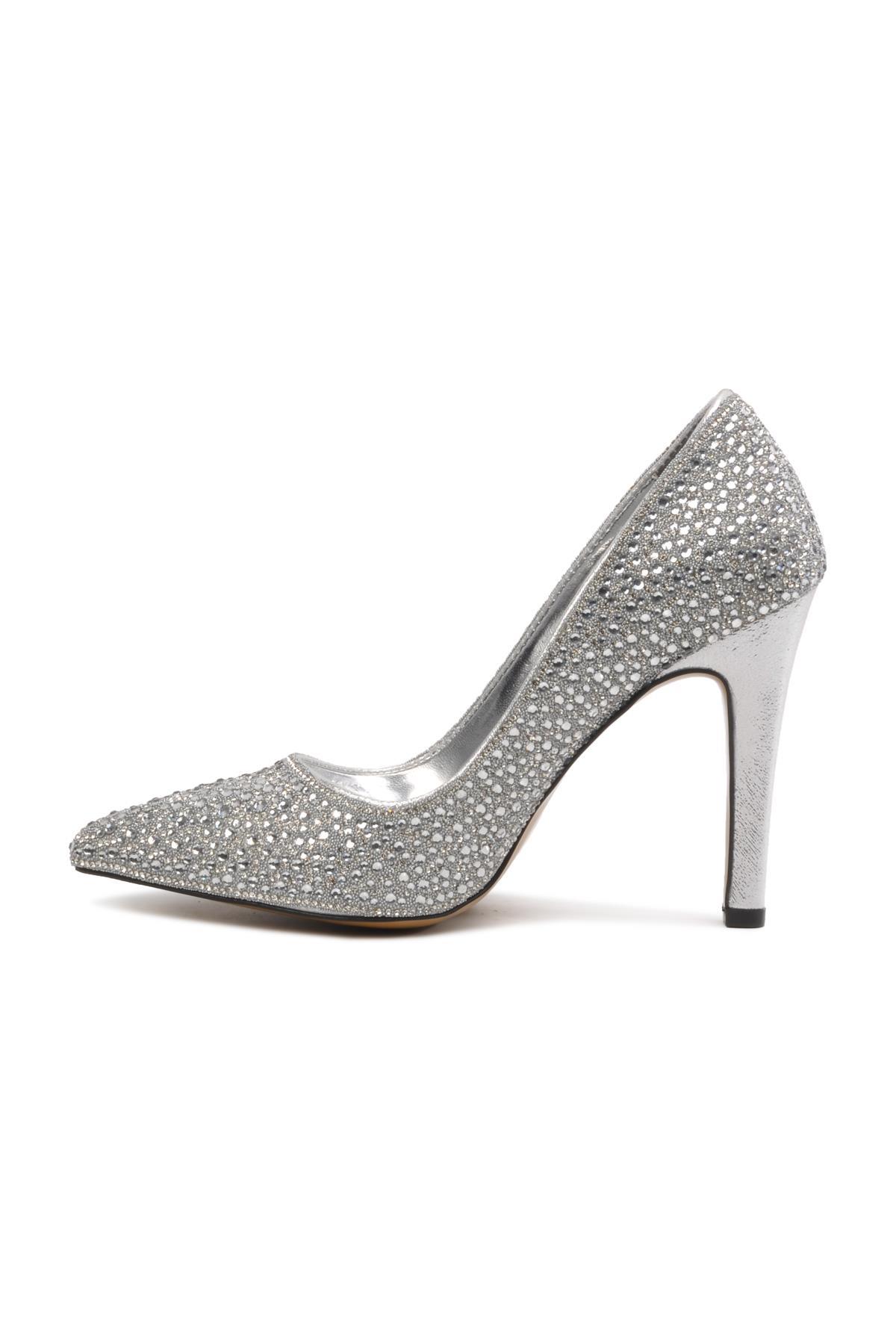 Venüs Gümüş Kadın Topuklu Stiletto Ayakkabı