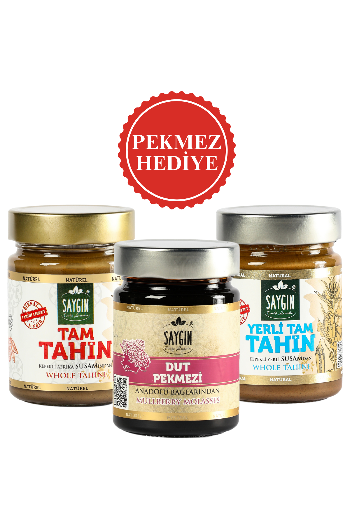 SAYGIN 3'lü Avantajlı Tahin Fırsat Paketi - Dut Pekmezi Hediyeli (300 Gr+300 Gr+400Gr)