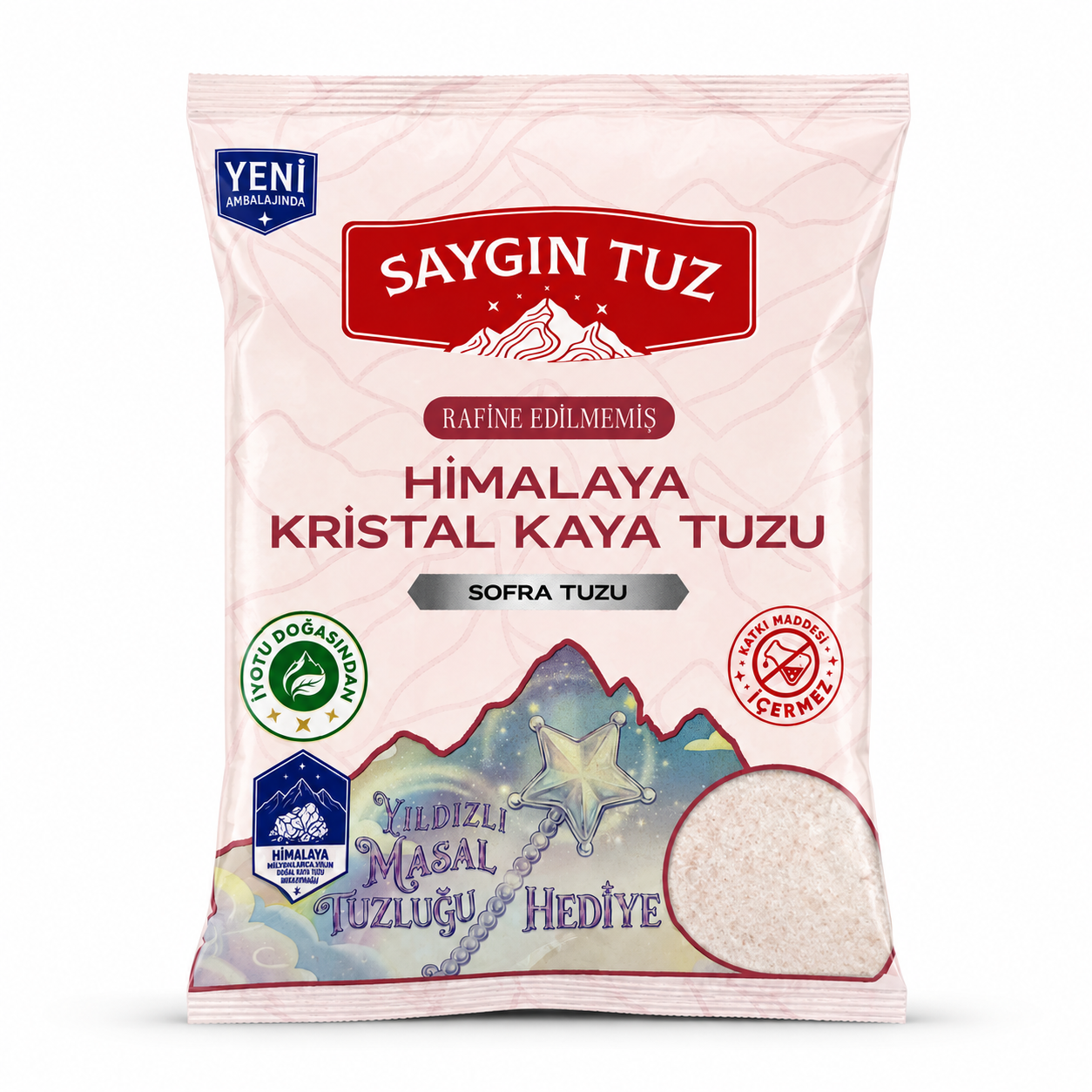 Saygın Tuz Rafine Edilmemiş Doğal Yıldız Tuzluk Hediyeli Himalaya Kristal Kaya Tuzu - Sofra Tuzu / İnce Taneli / Paketli 500 gr