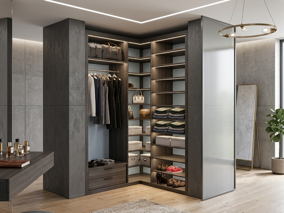 MODERN CORNER WALK-IN CLOSET 180x180 DRAWER & LED LIGHT