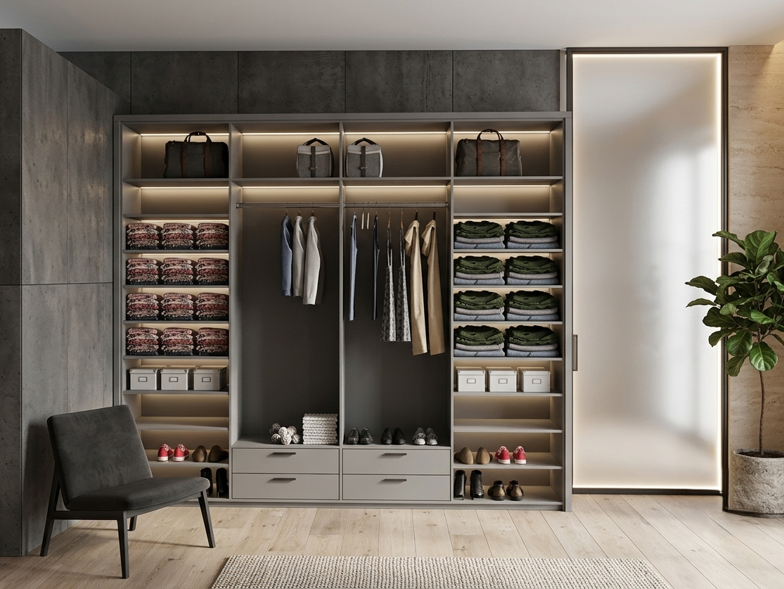 MODERN WALK-IN CLOSET 280x320 DRAWERS & LED LIGHT