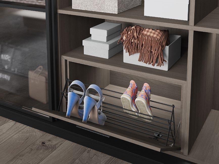 TWO SHELVES OF SHOE HOLDER MOUNTED TO LID