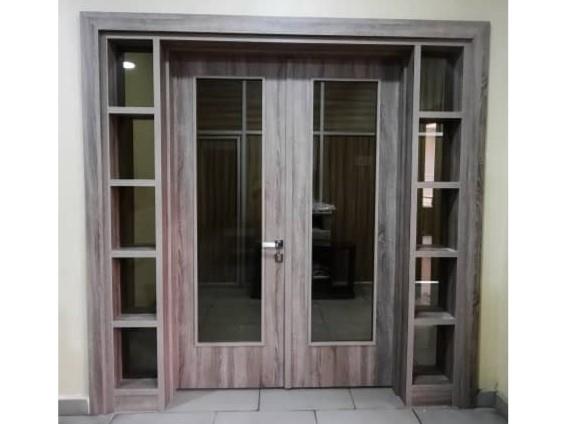 TWO SIDELITE SHELF 280 FULL GLASS DOUBLE DOOR H:240