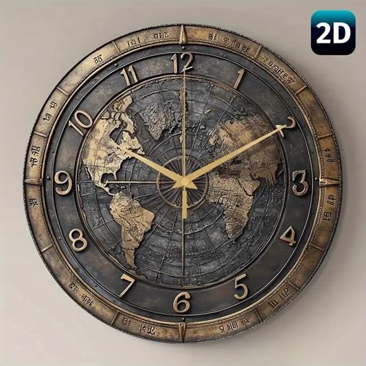 VINTAGE BRONZE WORLD MAP WALL CLOCK