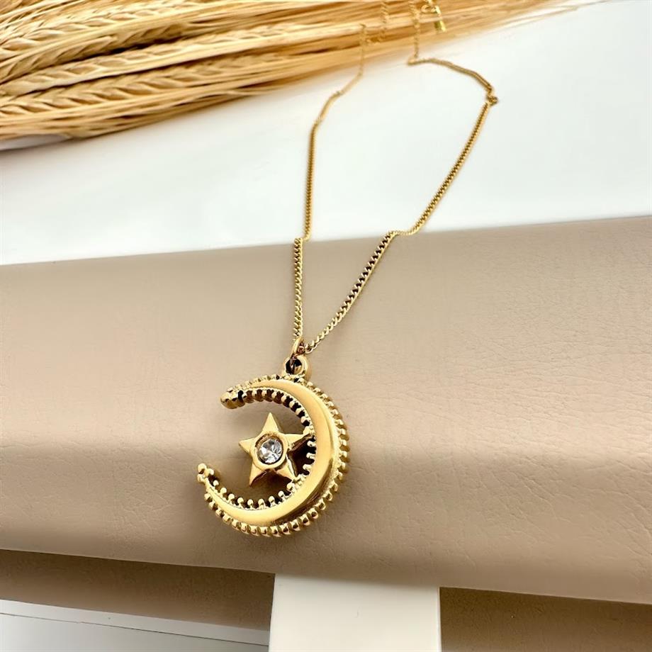 AY YILDIZ MODEL ÇELİK KOLYE