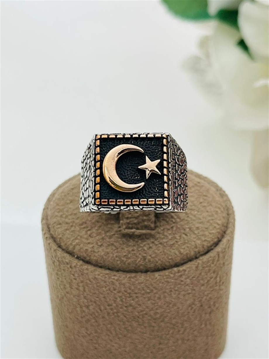 AY YILDIZ MODEL GÜMÜŞ ERKEK YÜZÜK