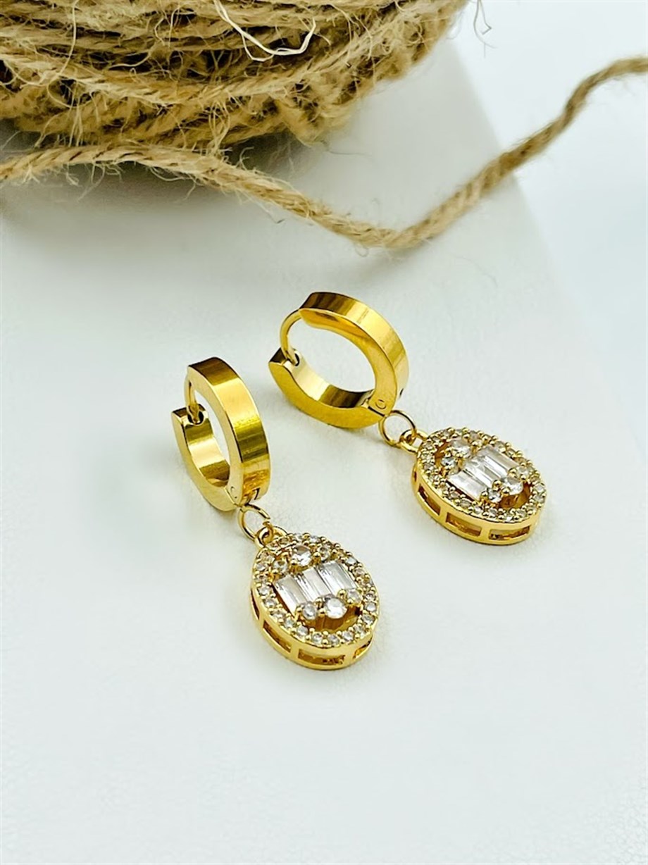 BAGET TAŞ ÇELİK HALKA KÜPE