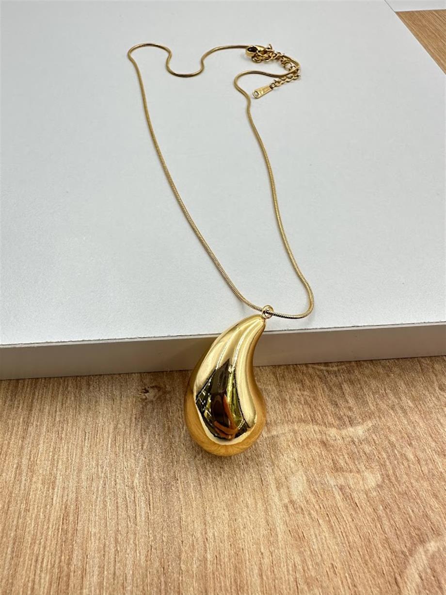 BÜYÜK BOMBELİ ÇELİK DAMLA KOLYE