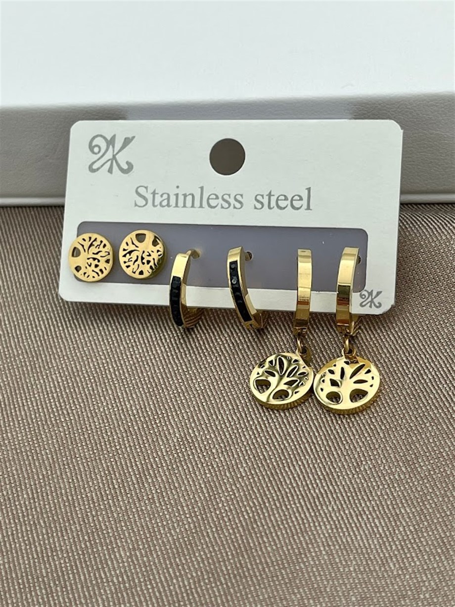 HAYAT AĞACI ÇOKLU SET ÇELİK KÜPE