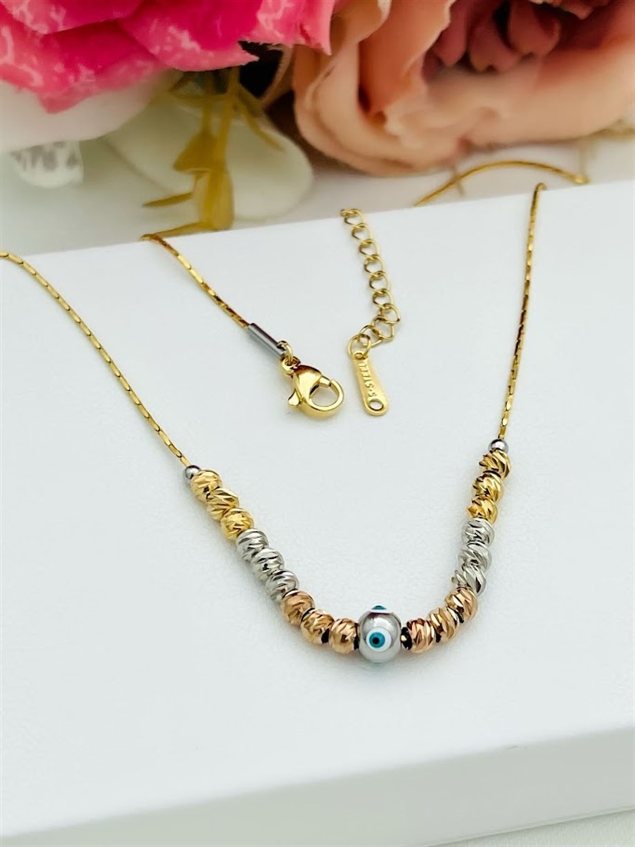 NAZAR BONCUKLU ÇELİK KOLYE