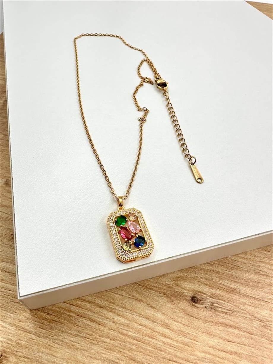 TAŞLI ÇELİK KOLYE