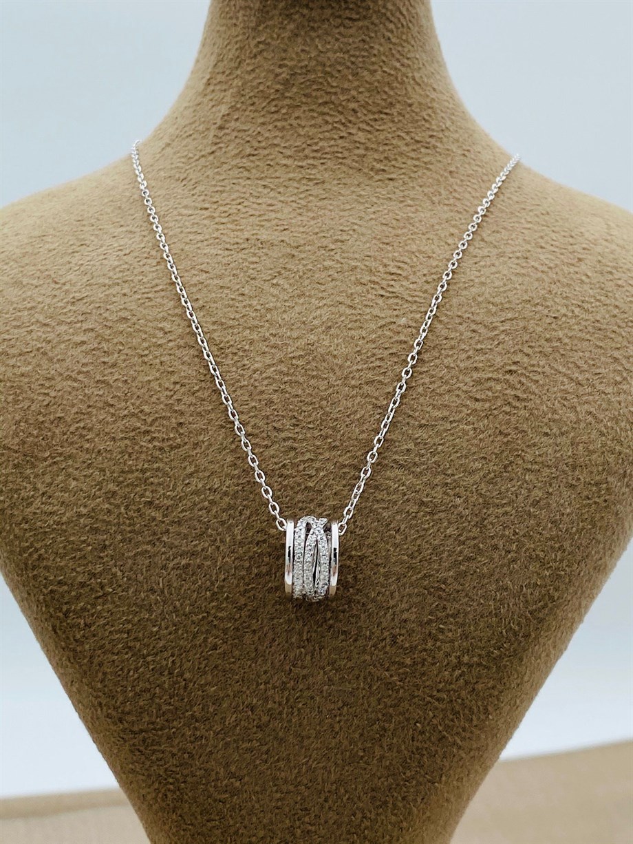 TAŞLI HALKA MODEL GÜMÜŞ KOLYE