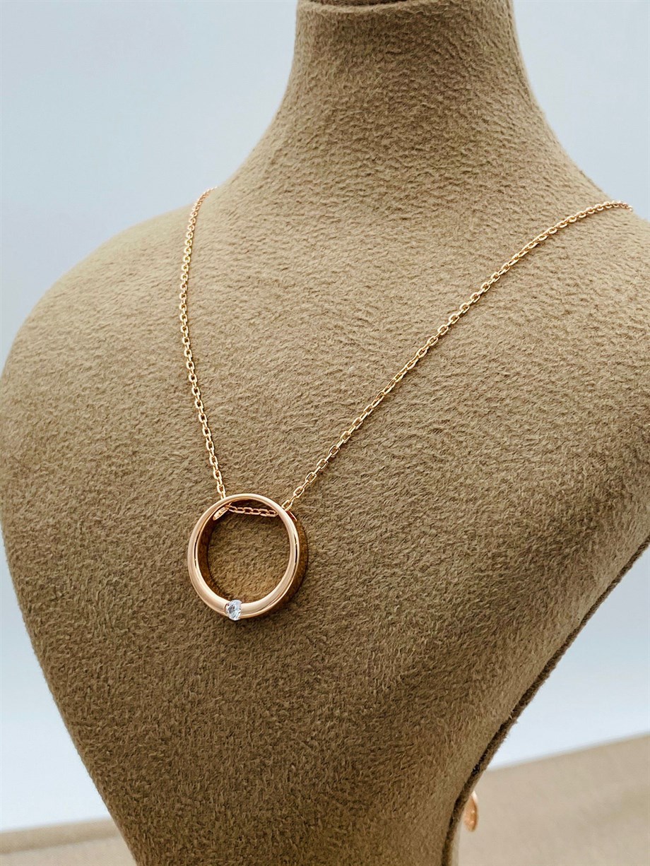 TEK TAŞ HALKA MODEL GÜMÜŞ KOLYE