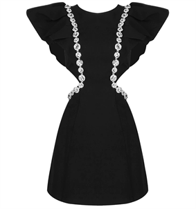 Siyah Mini Taşlı Tasarım Elbise