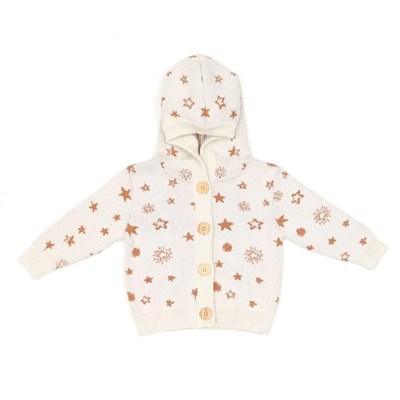Baboo Bebek ve Çocuk Kapüşonlu Desenli Hırka - Krem