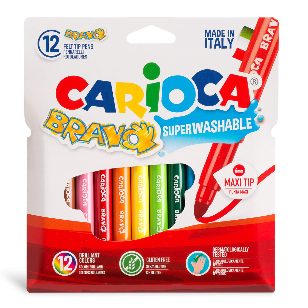 Carioca Bravo Süper Yıkanabilir Kalın Uçlu Keçeli Boya Kalemi (12'li)
