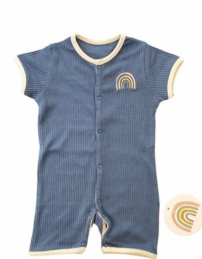 Little Basics Kısa Kollu Fitilli Romper - Petrol