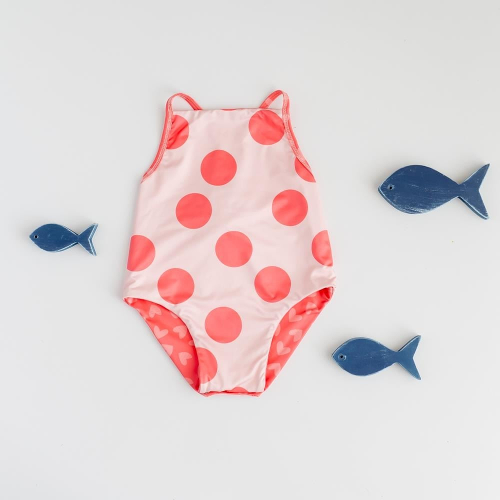 Mama Yoyo Çift Taraflı Alttan Çıtçıtlı Kız Çocuk Mayo (Kalp & Puantiye)