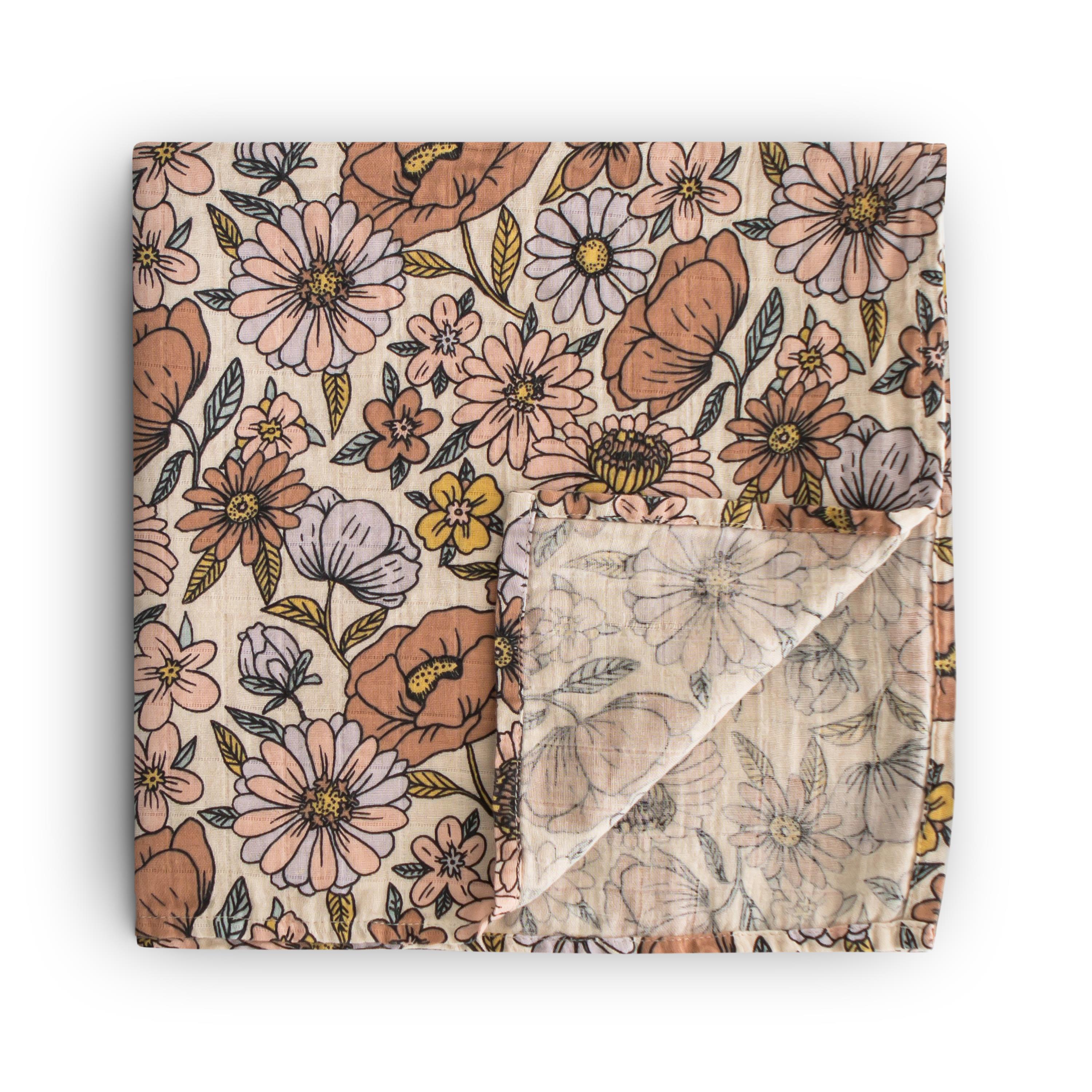 Mushie Organik Müslin Örtü / Kundak - Retro Flowers