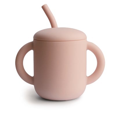 Mushie Pipetli Silikon Alıştırma Bardağı - Blush