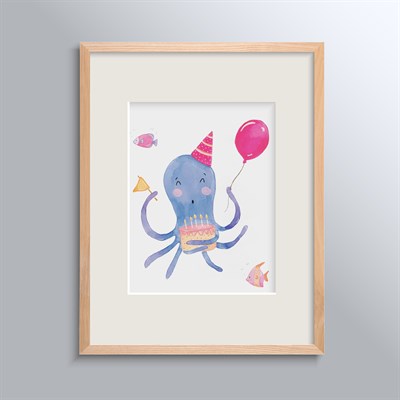 Happy Folks Çerçeveli Poster - Birthday Kid Octopus