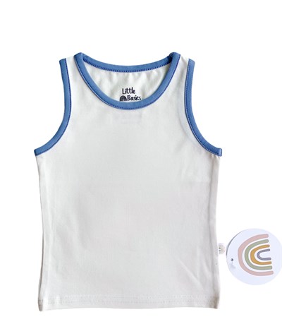 Little Basics Kolsuz Tshirt - Düz Modal Krem (Petrol Detaylı)