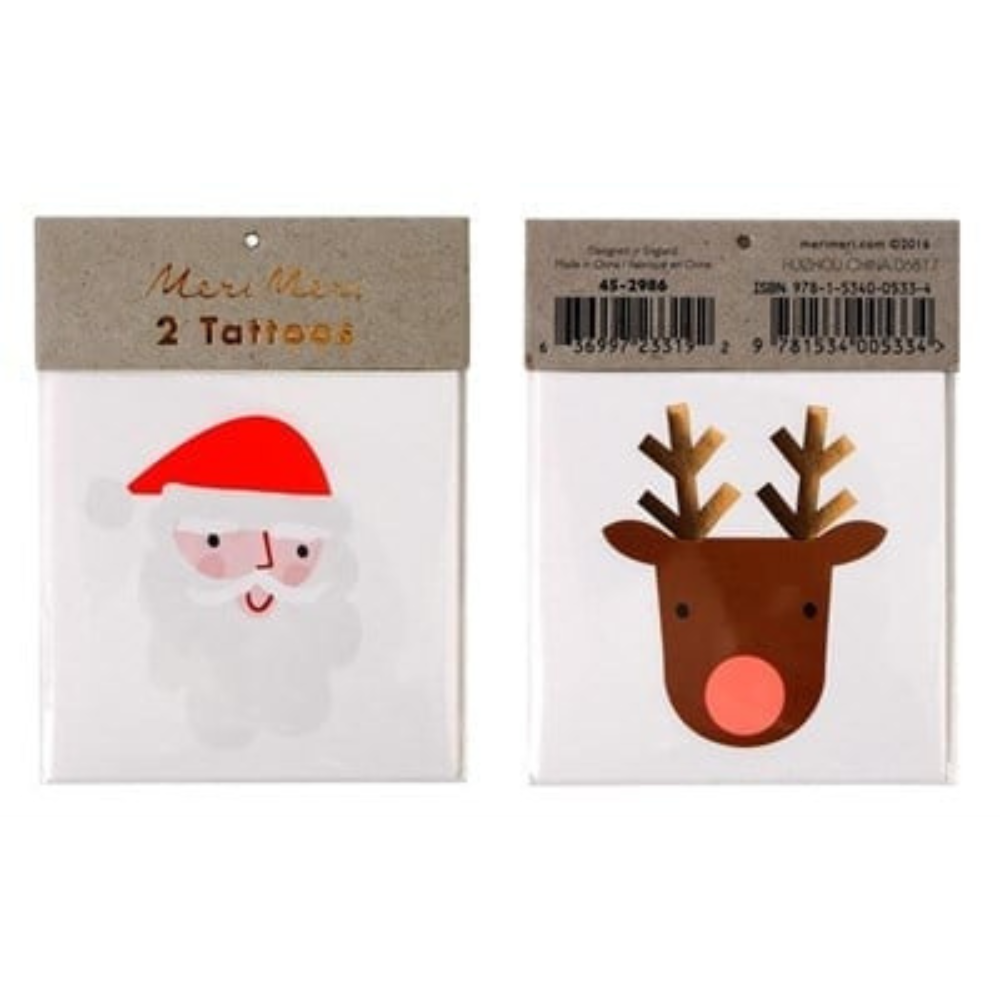 Meri Meri Christmas Tattoos - 1 Reindeer, 1 Santa