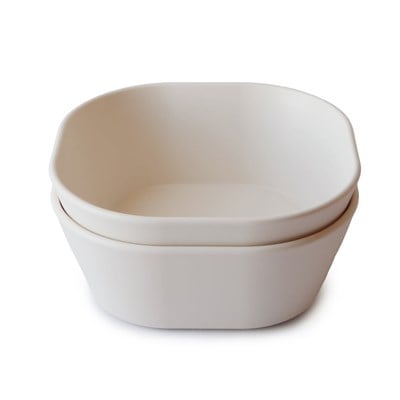 Mushie İkili Kare Yemek Kasesi - Ivory